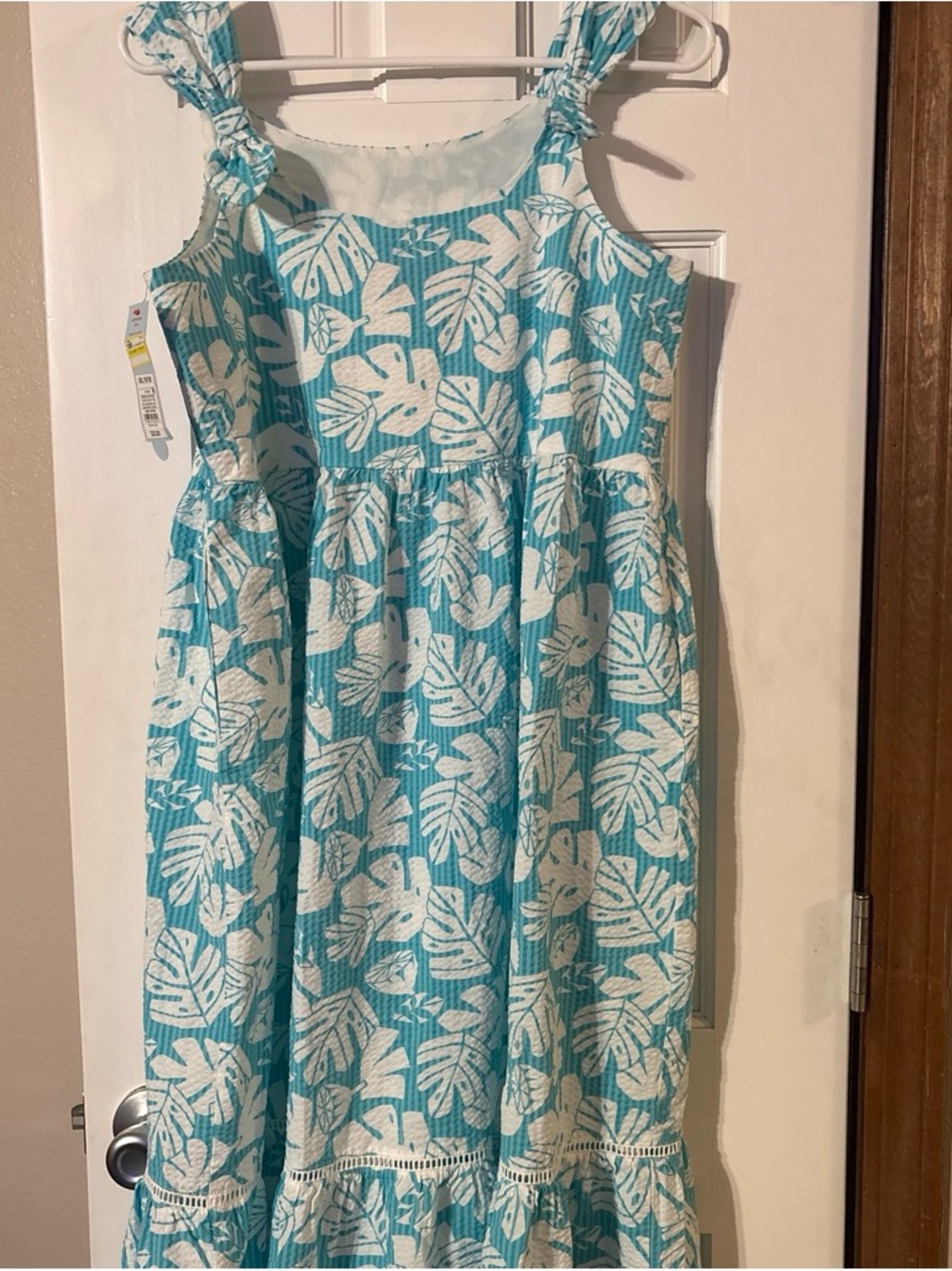 Cat & Jack Turquoise and White Tropical Leaf Sundress